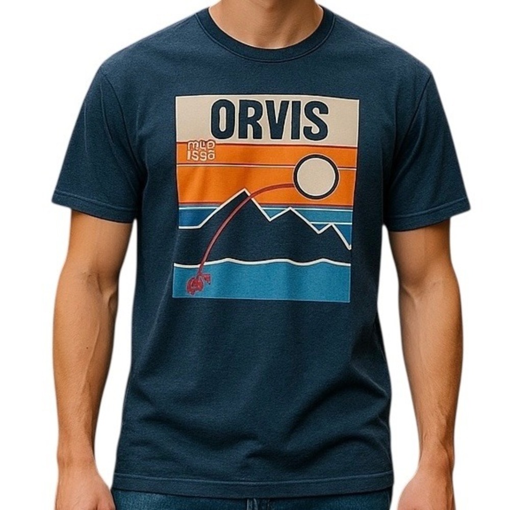 Orvis Graphic T-Shirt Fishing Scene Short Sleeve Tee Casual Top‎ Size XL
